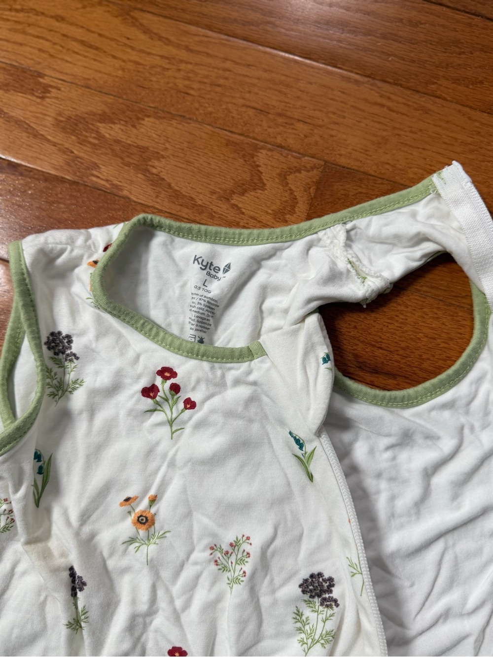 Kyte BABY Cream Floral Sleeveless Sleepsuit with Green Trim